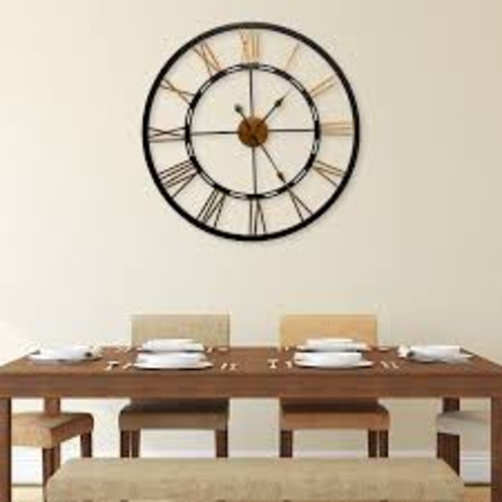 Boxed Roman Numeral Black and Gold Detail Wall Hanging Clock RRP £75 (15165) (Public Viewing and