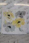 Floral Textured Soft Grey and Yellow Canvas Wall Art Picture RRP £70 (10871) (Public Viewing and