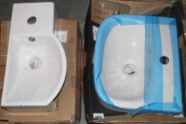 Lot to Contain 2 Boxed Assorted Ceramic White Sink Units Combined RRP £100 (13660) (Public Viewing