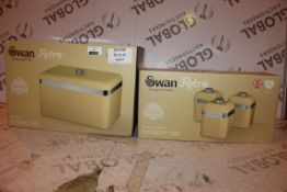 Boxed Swan Retro Cream 4 Piece Canister Set to Include Bread Bin and Tea, Coffee and Sugar Canisters