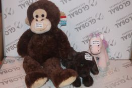 Lot to Contain 4 Assorted Children's Soft Toys to Include Soft Toy Dog, Unicorn, Monkey and a Pink
