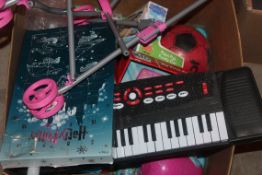 Box to Contain 50 Assorted Children's Toy Items to Include Toy Piano Sets, Space Horn Light Saber,