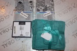 Lot to Contain 4 Assorted Items to Include Teal Blue Towel Bails, Square Mirrors, Shower Curtains