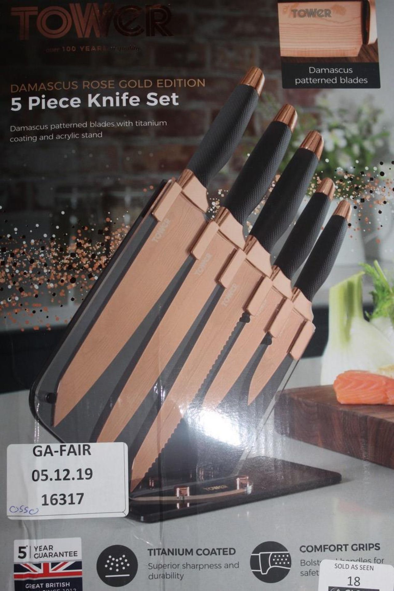 Boxed Tower Damascus Rose Gold Edition Knife Block Set RRP £55 (16317) (Public Viewing and