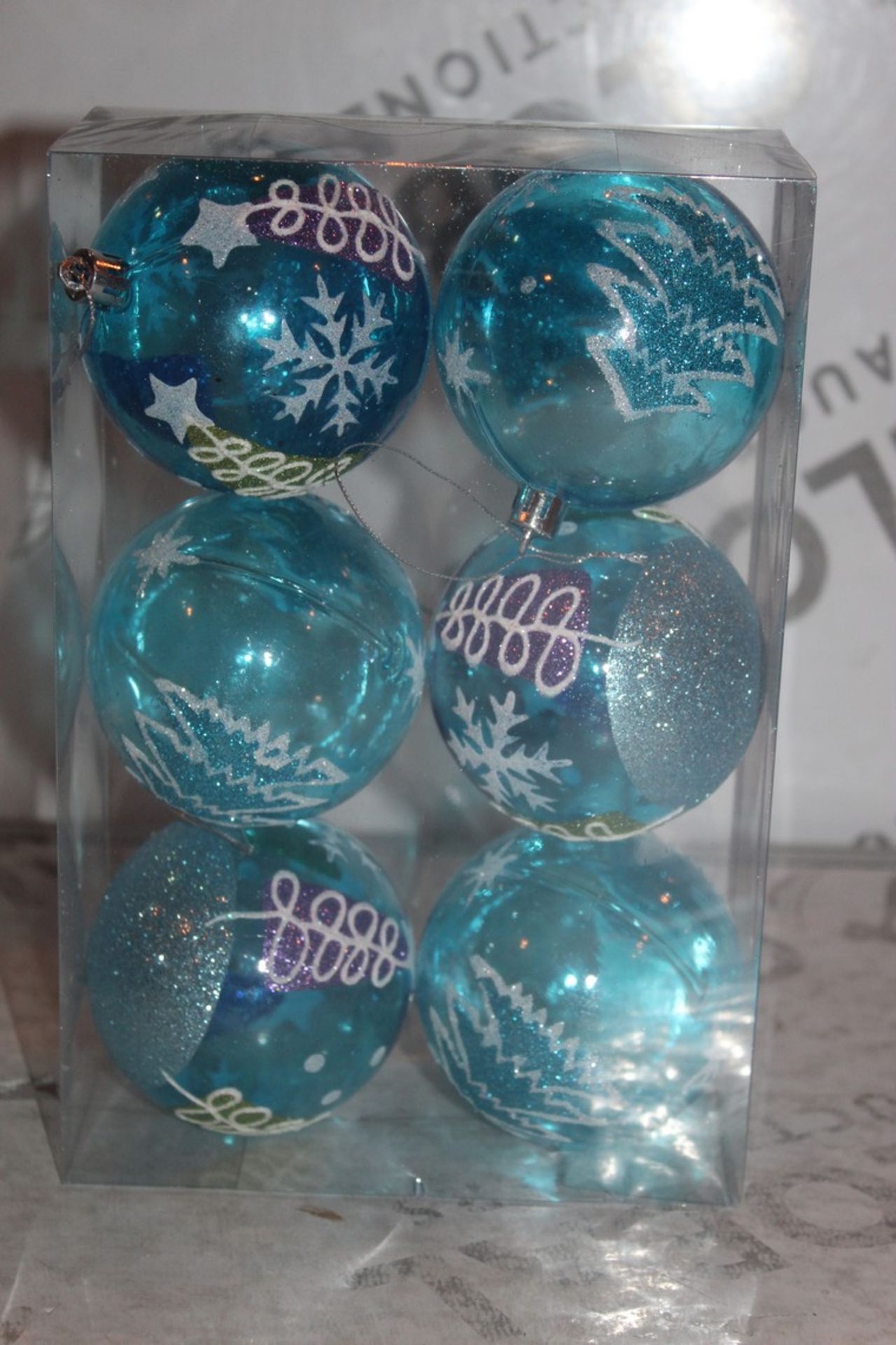 Lot to Contain 80 Brand New Packs of 6 Blue and White Decorative Christmas Baubles From The Roman