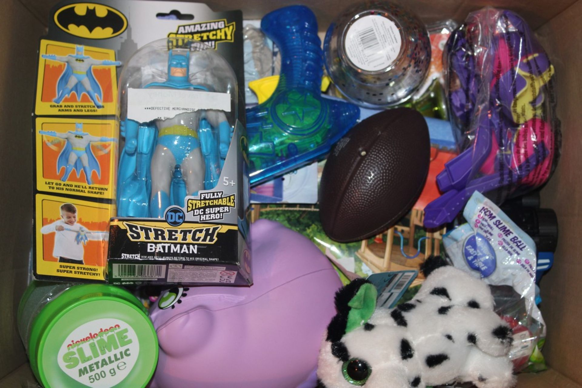 Lot to Contain an Assortment of Children's Toy Items to Include Nickelodeon Slime, Stretch Batman