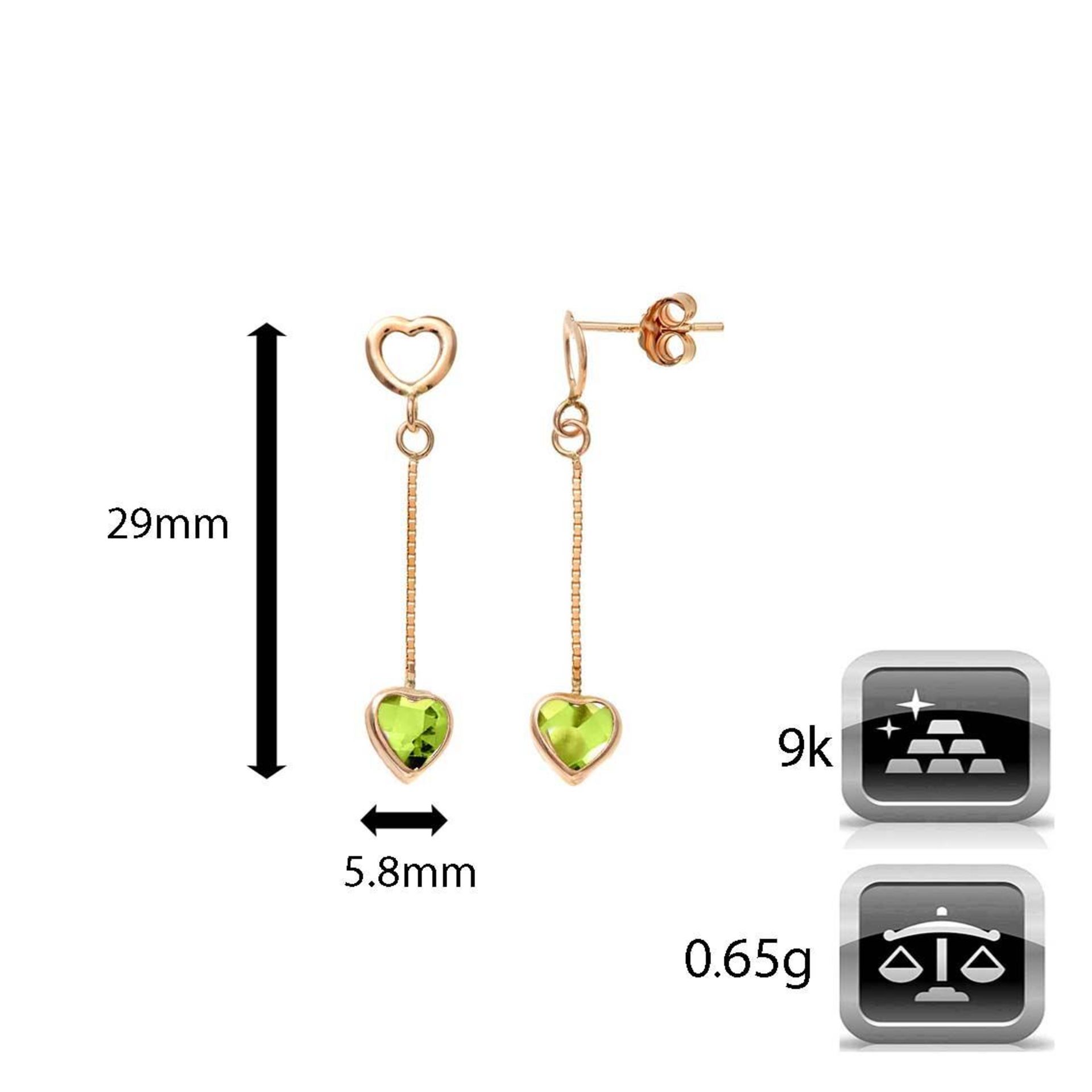 Peridot 9CT Gold Heart Drop Chain Earrings, Metal 9ct Yellow Gold, Weight (g) 0.65, RRP £99.99 ( - Image 2 of 3