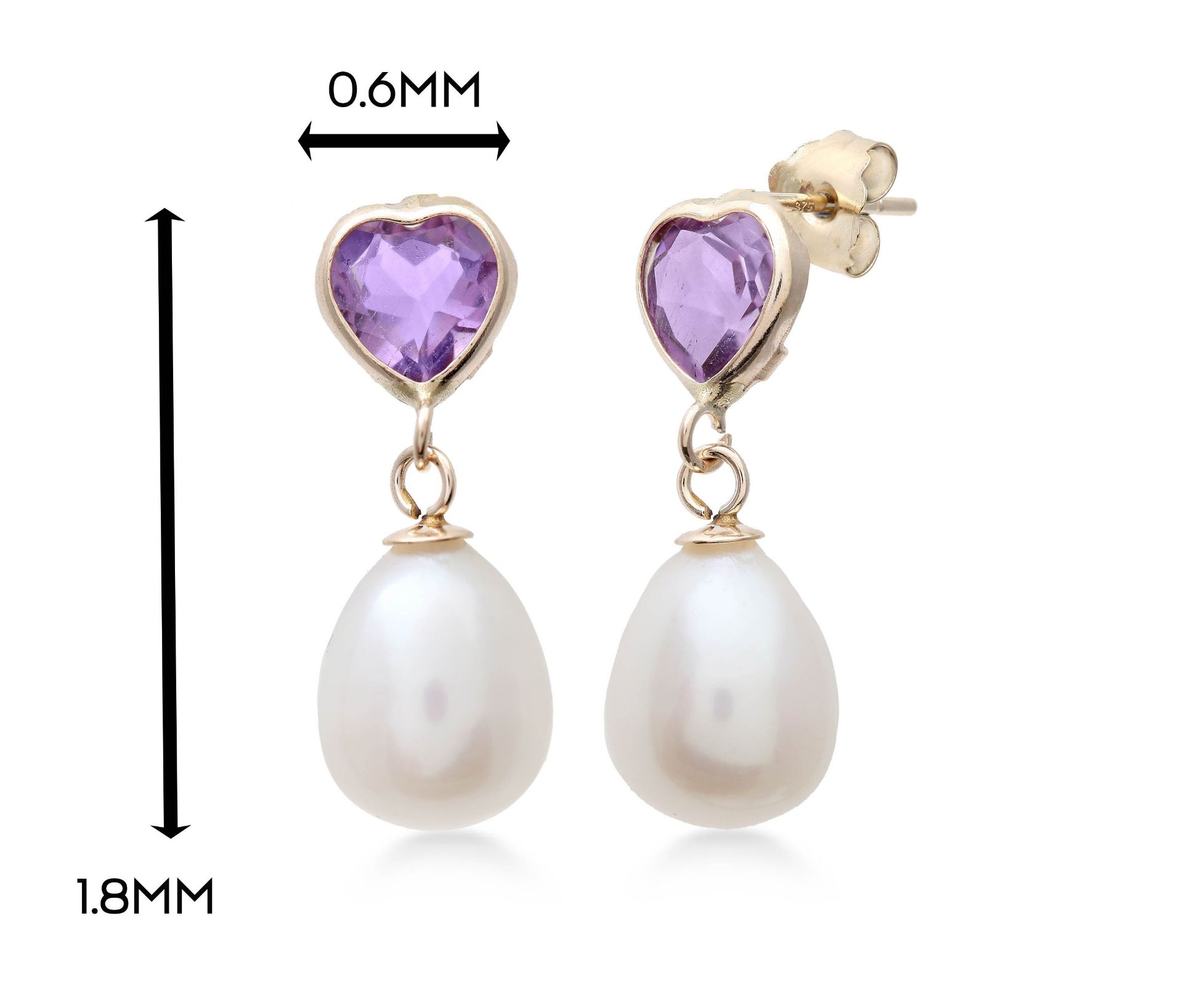 Heart Cut Amethyst And Pearl Earrings, Metal 9ct Yellow Gold, Weight (g) 0.8, RRP £119.99 (E34110- - Image 2 of 4