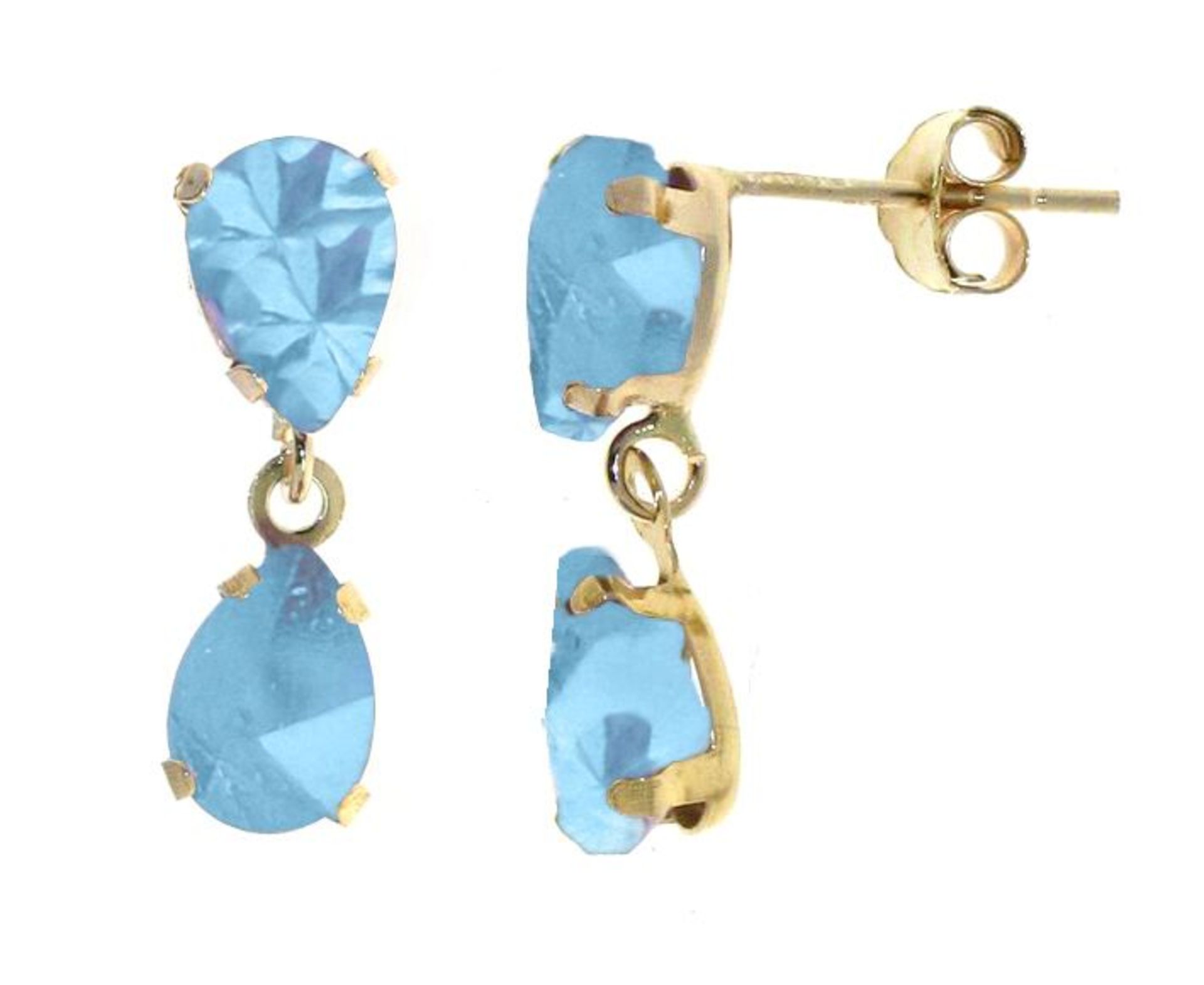 Blue Topaz Natural Gemstone Two Stone Stud Earrings, Metal 9ct Yellow Gold, Weight (g) 0.8, RRP £