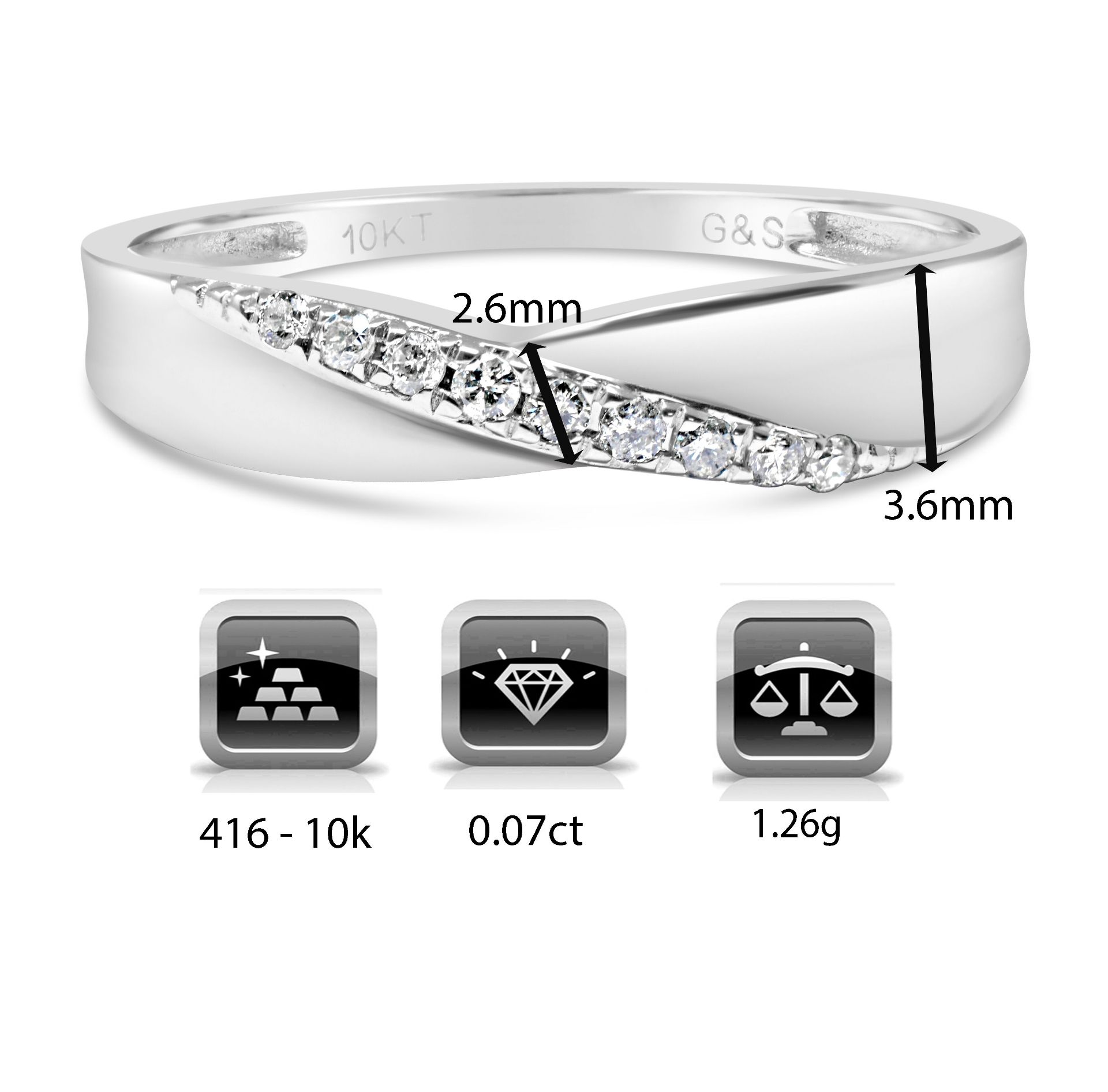 9CT White Gold Diamond Band with Twist, Size Q, Metal 9ct White, Gold Weight (g) 2.1, Diamond Weight - Image 2 of 4