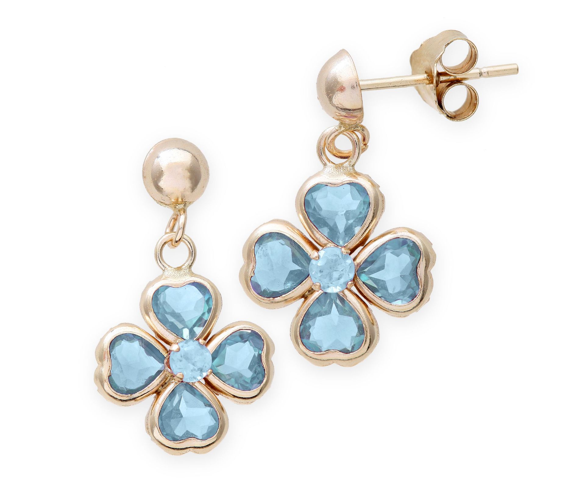 Blue Topaz Natural Gemstone Flower Shaped Earrings, Metal 9ct Yellow Gold, Weight (g) 1.1, RRP £