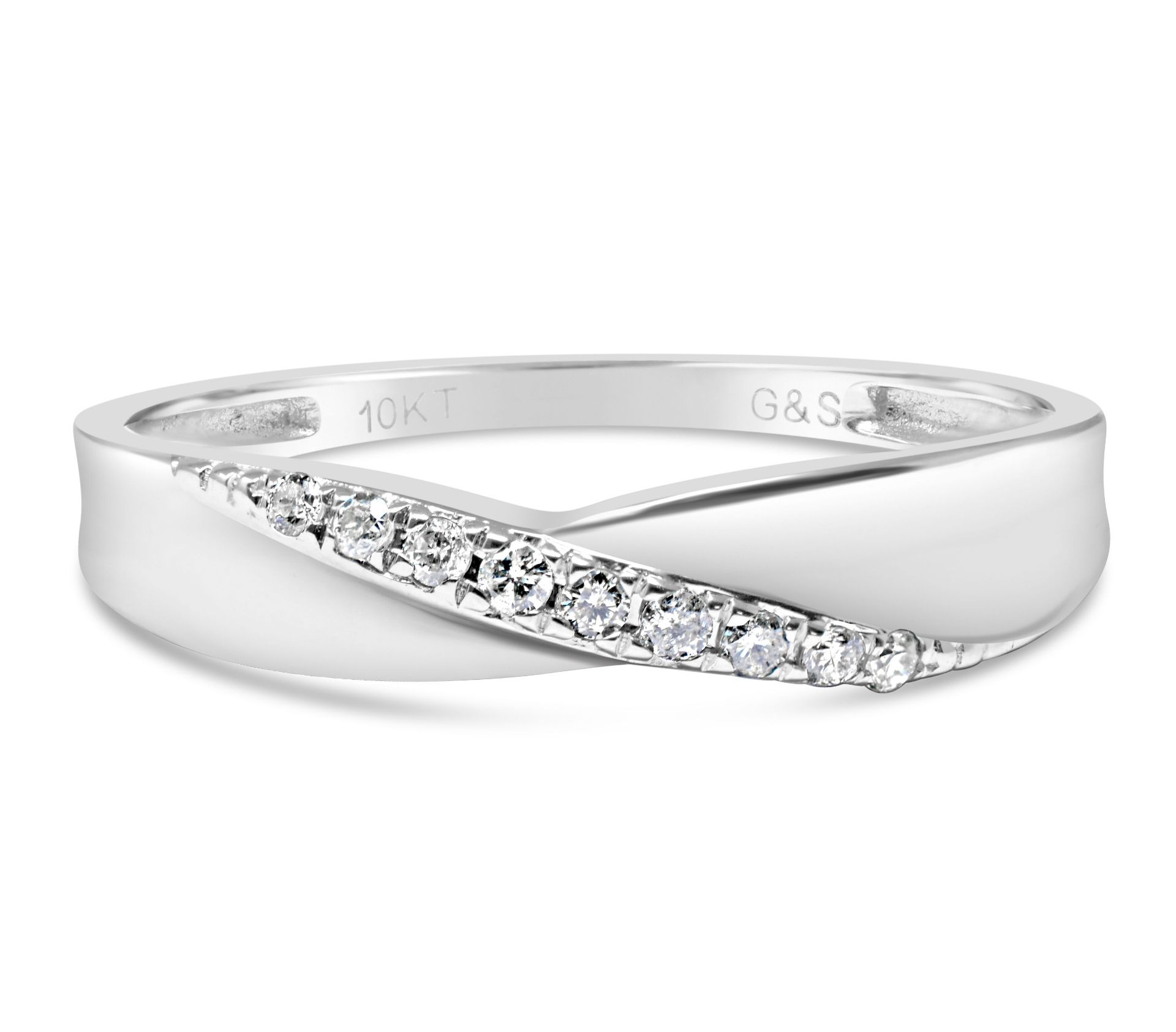 9CT White Gold Diamond Band with Twist, Size Q, Metal 9ct White Gold, Weight (g) 2.1, Diamond Weight