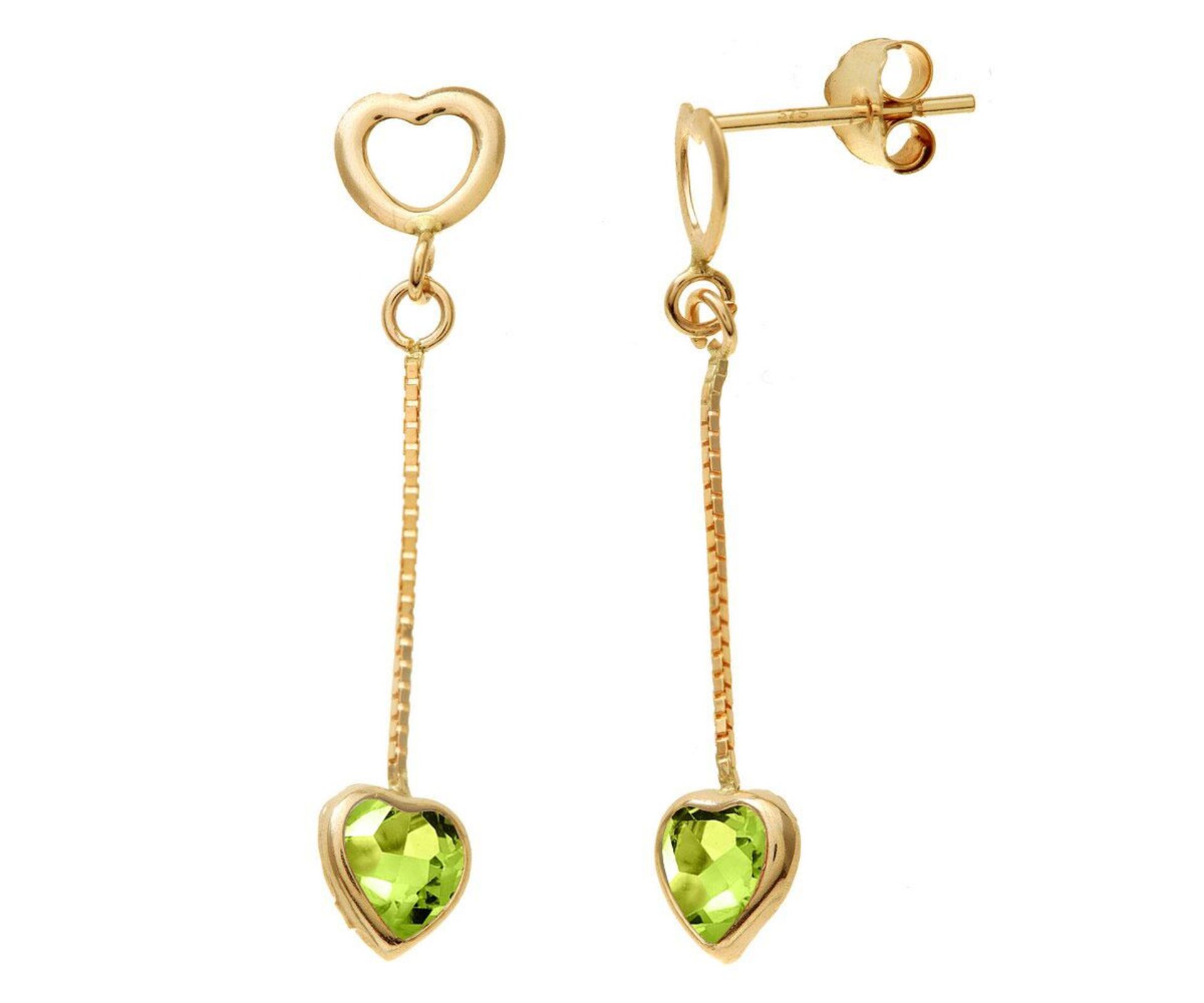 Peridot 9CT Gold Heart Drop Chain Earrings, Metal 9ct Yellow Gold, Weight (g) 0.65, RRP £99.99 (