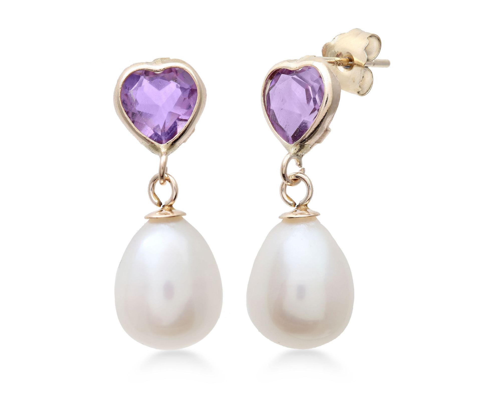 Heart Cut Amethyst And Pearl Earrings, Metal 9ct Yellow Gold, Weight (g) 0.8, RRP £119.99 (E34110-