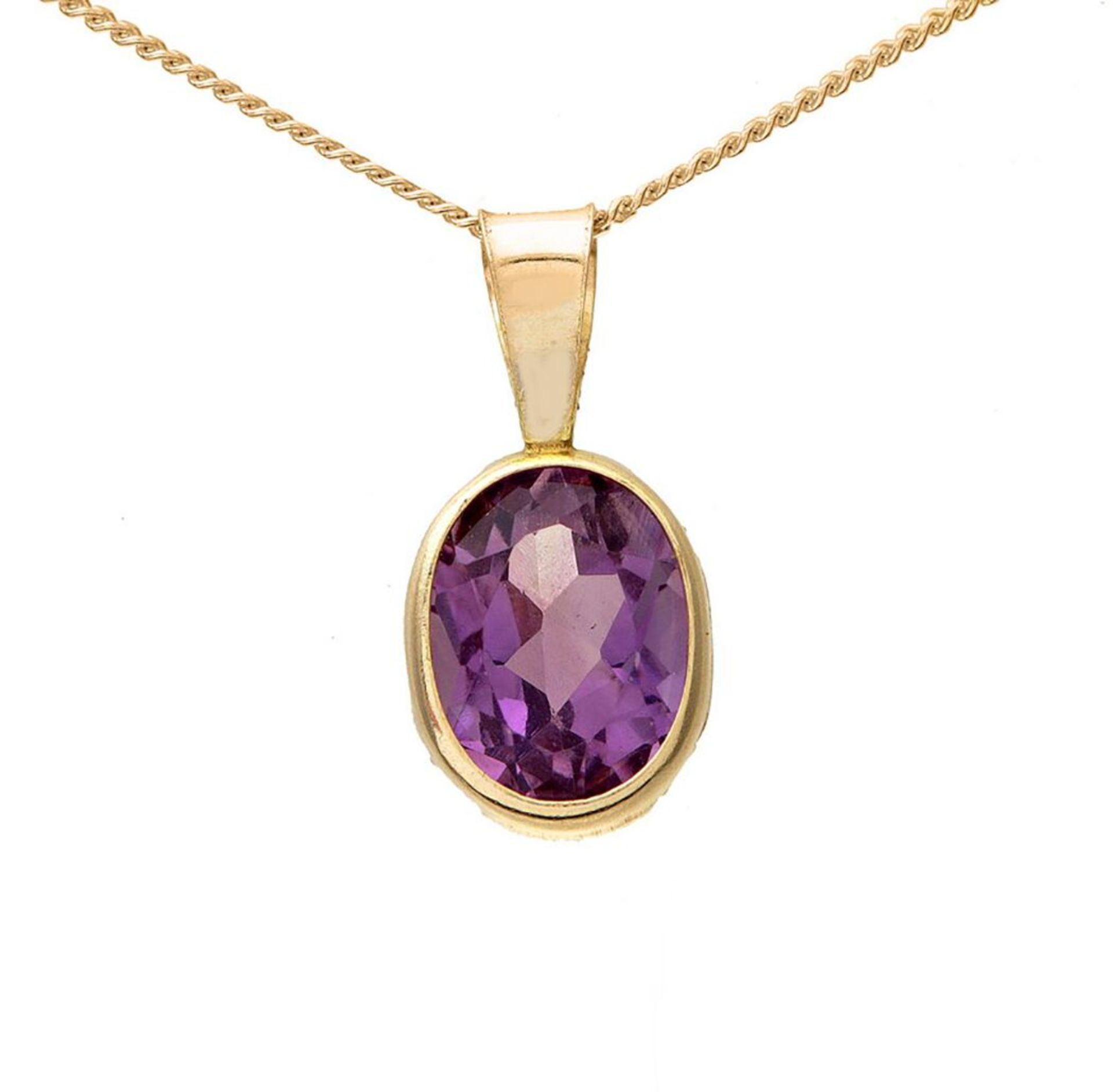 Oval Amethyst Natural Gemstone Pendant With 18" Chain, Metal 9ct Yellow Gold, Weight (g) 1.2, RRP £