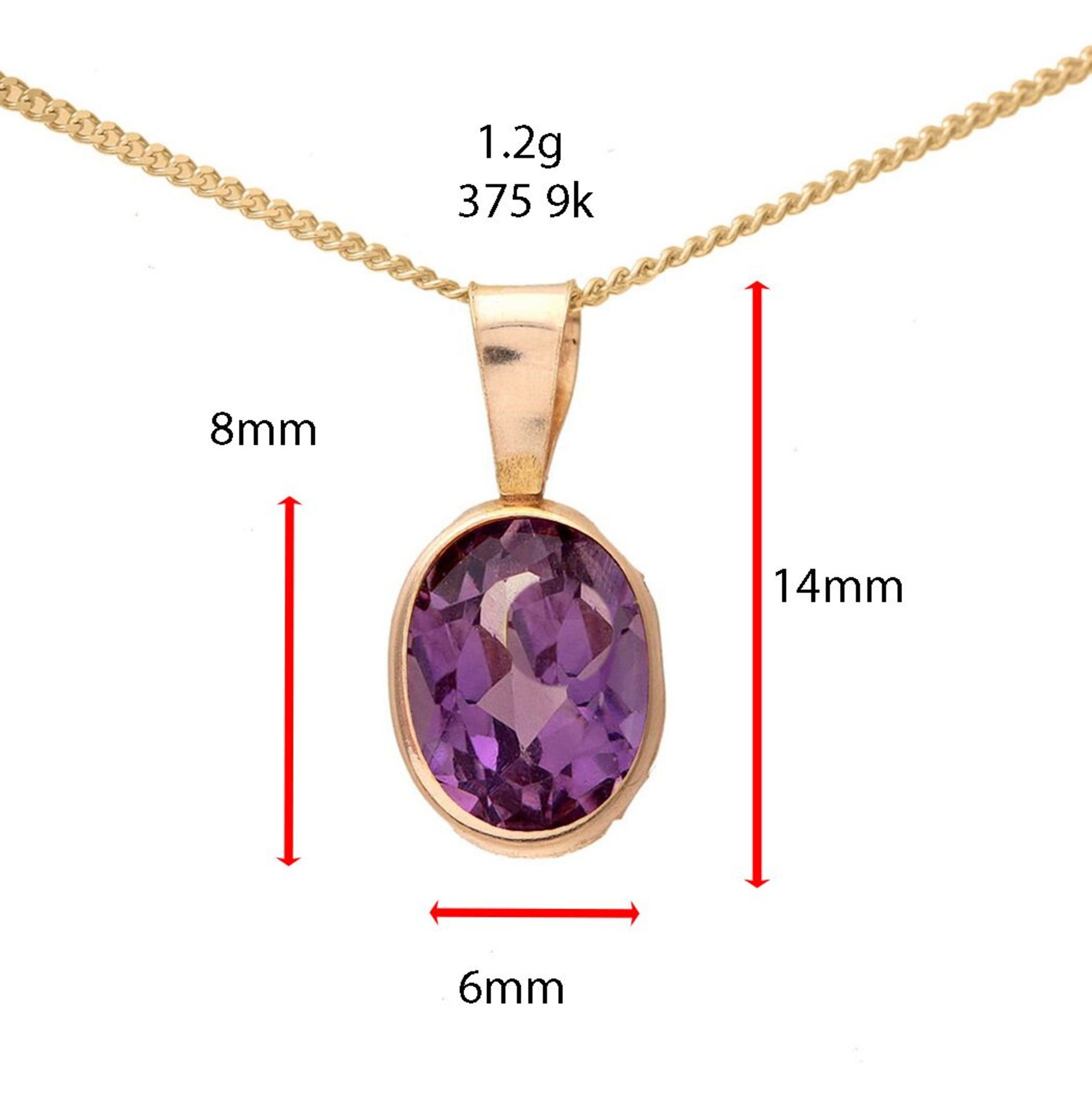 Oval Amethyst Natural Gemstone Pendant With 18" Chain, Metal 9ct Yellow Gold, Weight (g) 1.2, RRP £ - Image 2 of 3