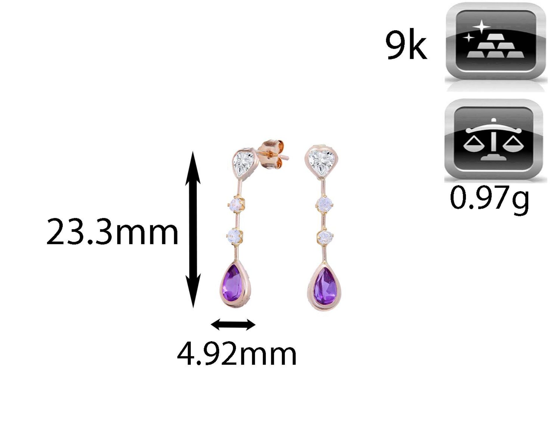 Amethyst and Cubiz Zirconia 9ct Gold Fancy Earrings, Metal 9ct Yellow Gold, Weight (g) 0.95, RRP £ - Image 2 of 3