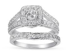 1 Carat Bridal Diamond Ring Set, Metal 9ct White Gold, Weight (g) 6.95, Diamond Weight (ct) 1.02,
