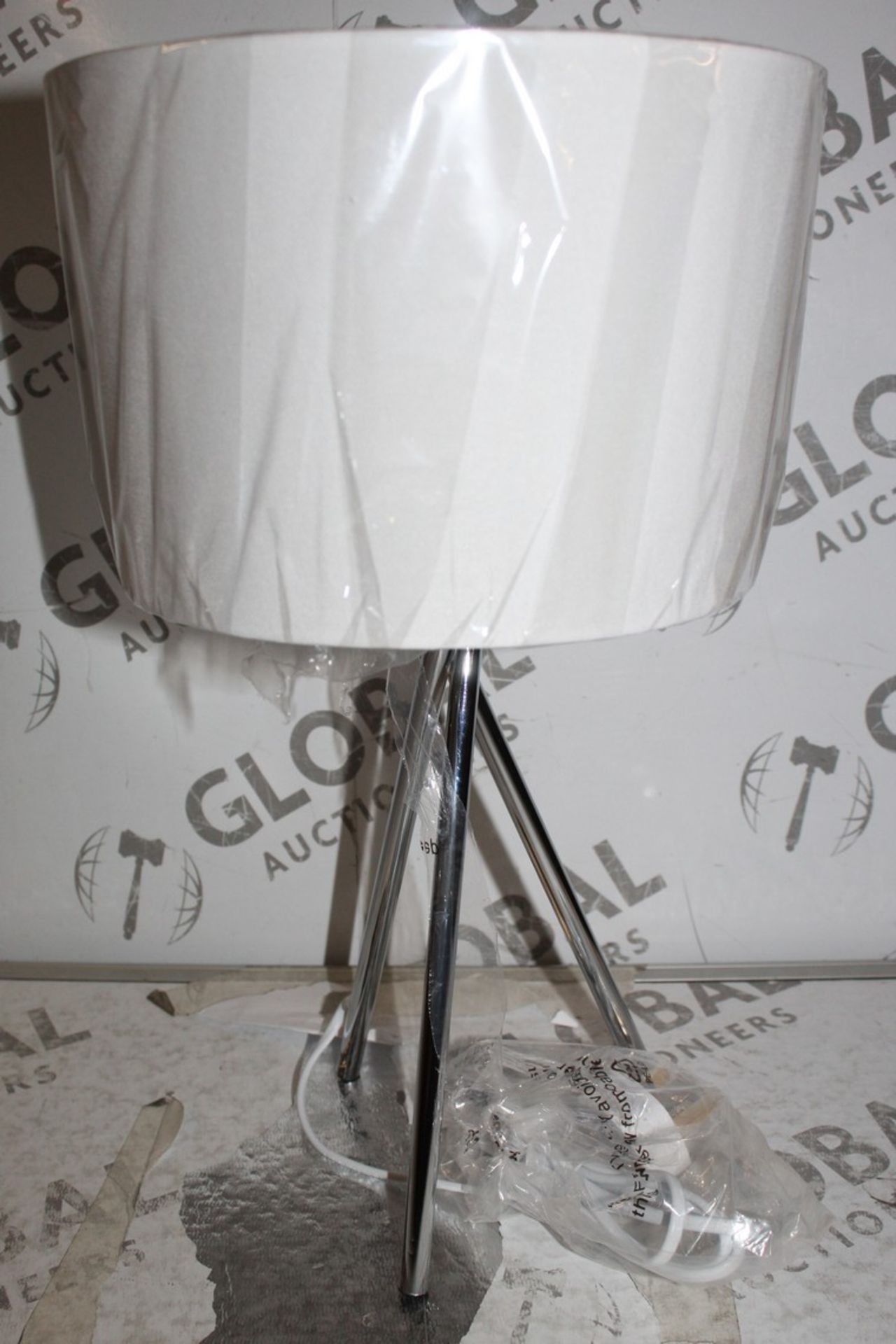 Boxed Tripod Stainless Steel Base Fabric Shade Floor Lamp RRP £50 (16426) (Public Viewing and