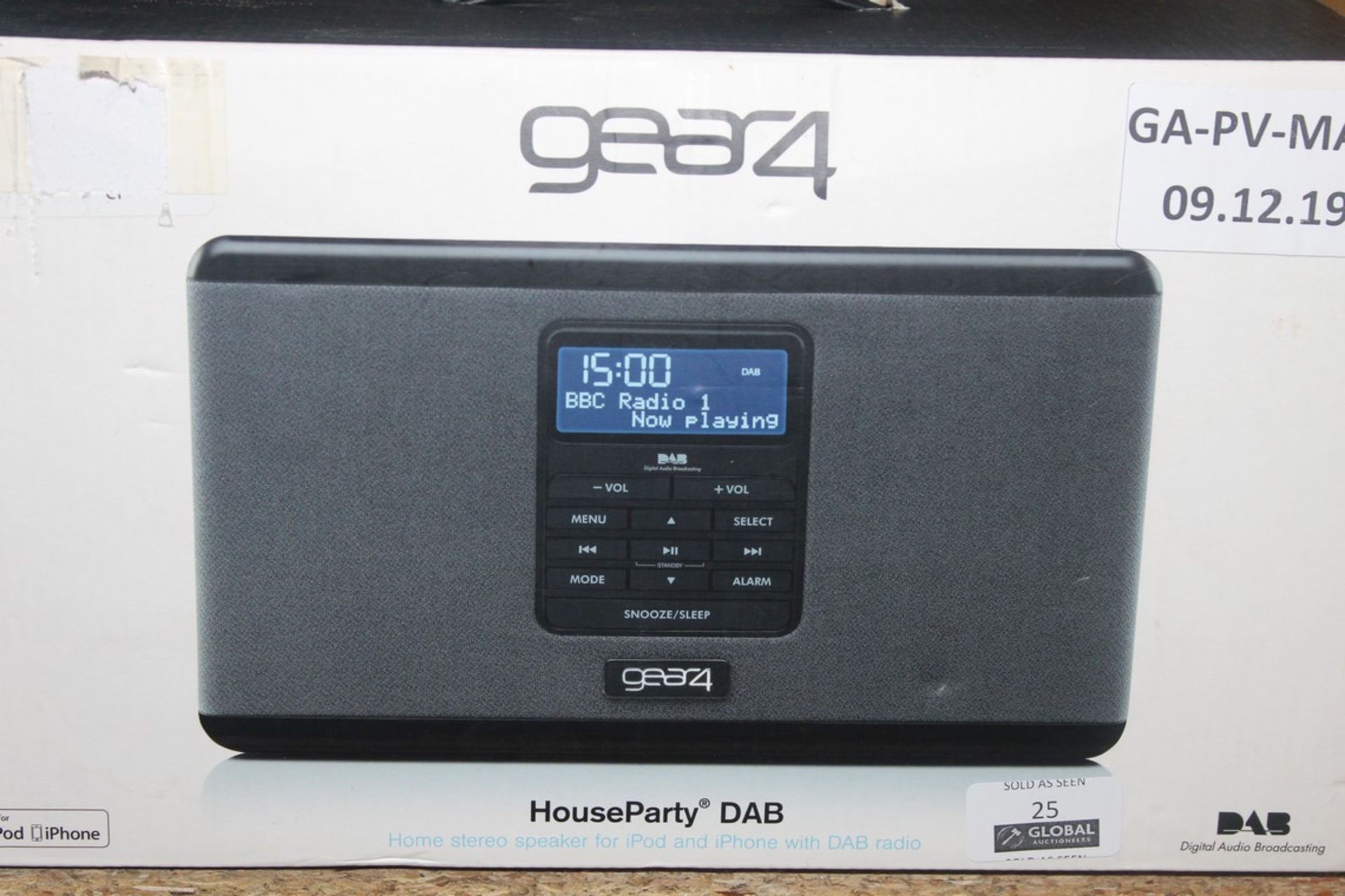 Boxed Gear 4 House Party DAB Home Stereo Speaker for iPad and iPhone RRP £80 (Public Viewing and