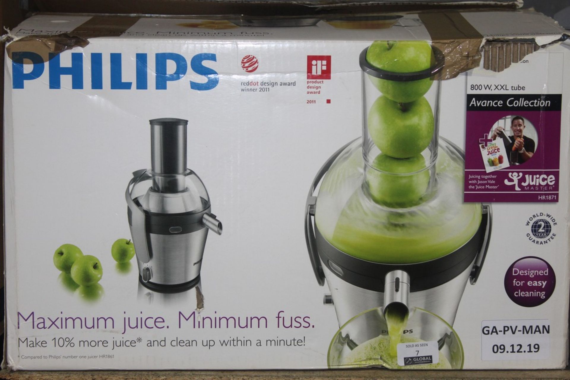 Boxed Phillips Avance Collection 800W Fruit Juicer with XXL Tube RRP £179 (Public Viewing and