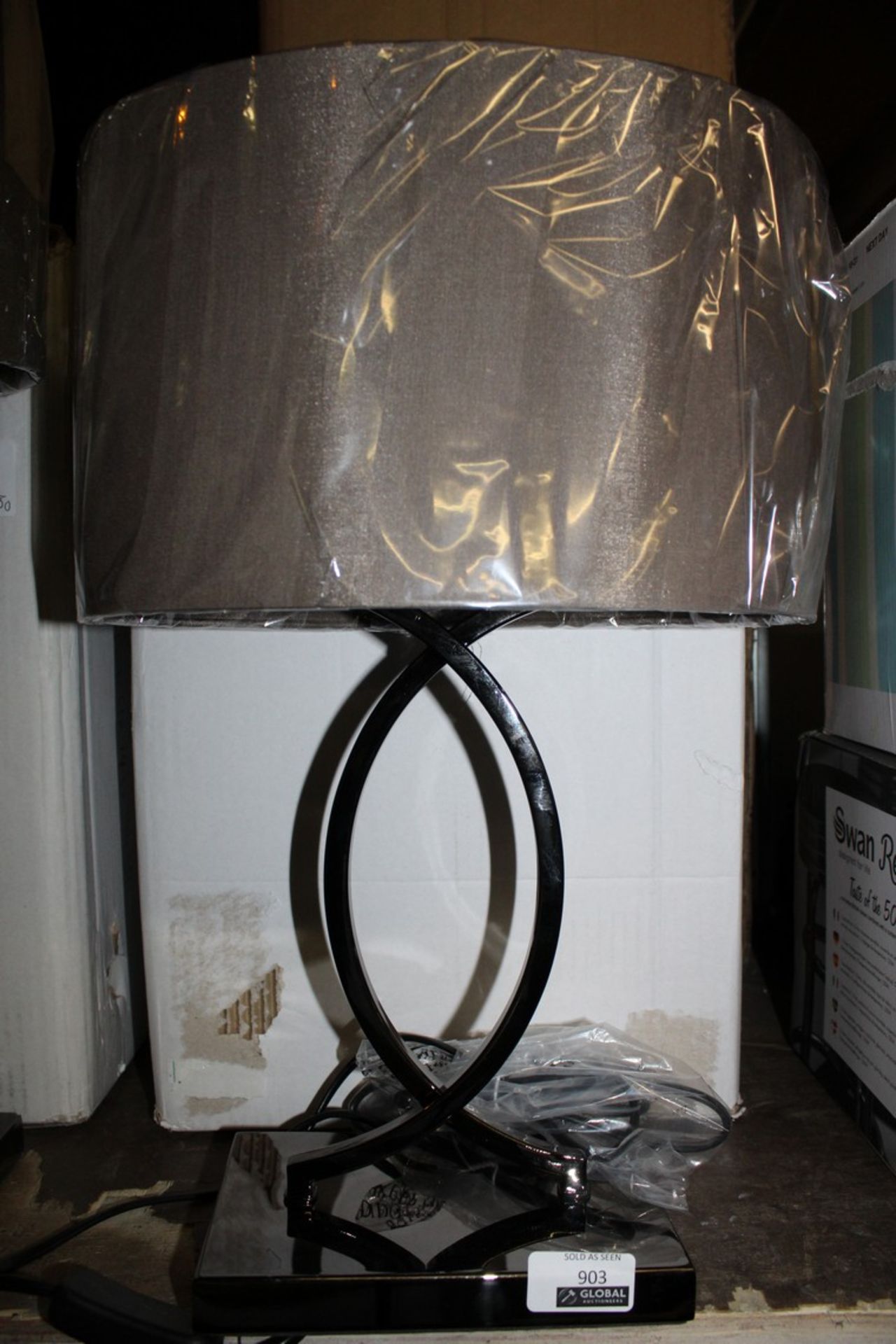 Boxed Donovan Table Lamp in Black Chrome Complete With Shade RRP £50 (16350) (Public Viewing and