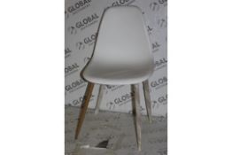 Boxed Pair of White Plastic Oak Effect Leg Milan Designer Dining Chairs RRP £120 (Public Viewing and