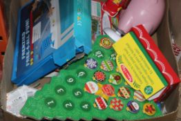 Boxes Containing a Large Amount of Children's Toy Items to Include Glitter Balls, Jigsaw Puzzles,