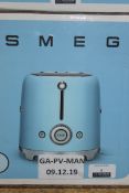 Boxed Smeg Baby Blue 2 Slice Toaster with Chrome Detail RRP £110 (Image For Illustration Purposes