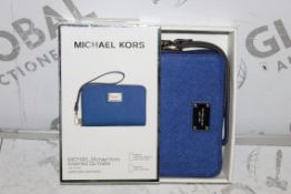 Lot to Contain 5 Boxed Brand New Michael Kors Iphone 4S, 5 5C, 5S and 6 Zip Wallets In Sapphire