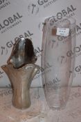 Lot to Contain 2 Assorted Glass and Metal Decorative Vases Combined RRP £70 (16243) (Public