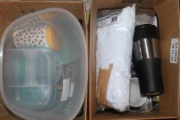 Lot to Contain 2 Boxes of Assorted Items to Include Lunchboxes, Travel Storage Tins, Sistema Water