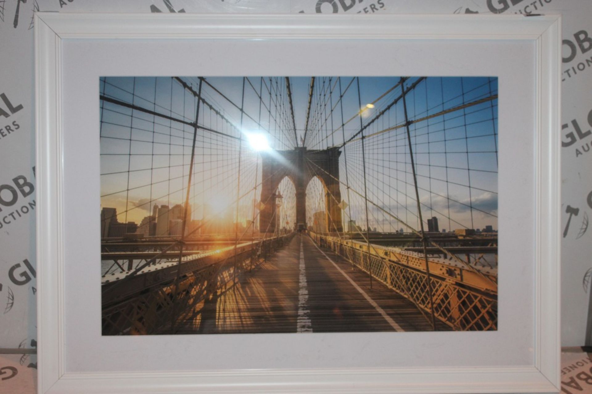 Sunset Through Brooklyn Bridge Framed Wall Art Picture RRP £110 (16435) (Public Viewing and