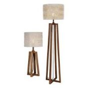 Boxed Dar Lighting Devyn Table and Floor Lamp in Wood and Cream RRP £220 (16297) (Public Viewing and