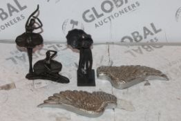 Lot to Contain 3 Assorted Items to Include Decorative Angel Wings and a Ballet Dancing Sculpture