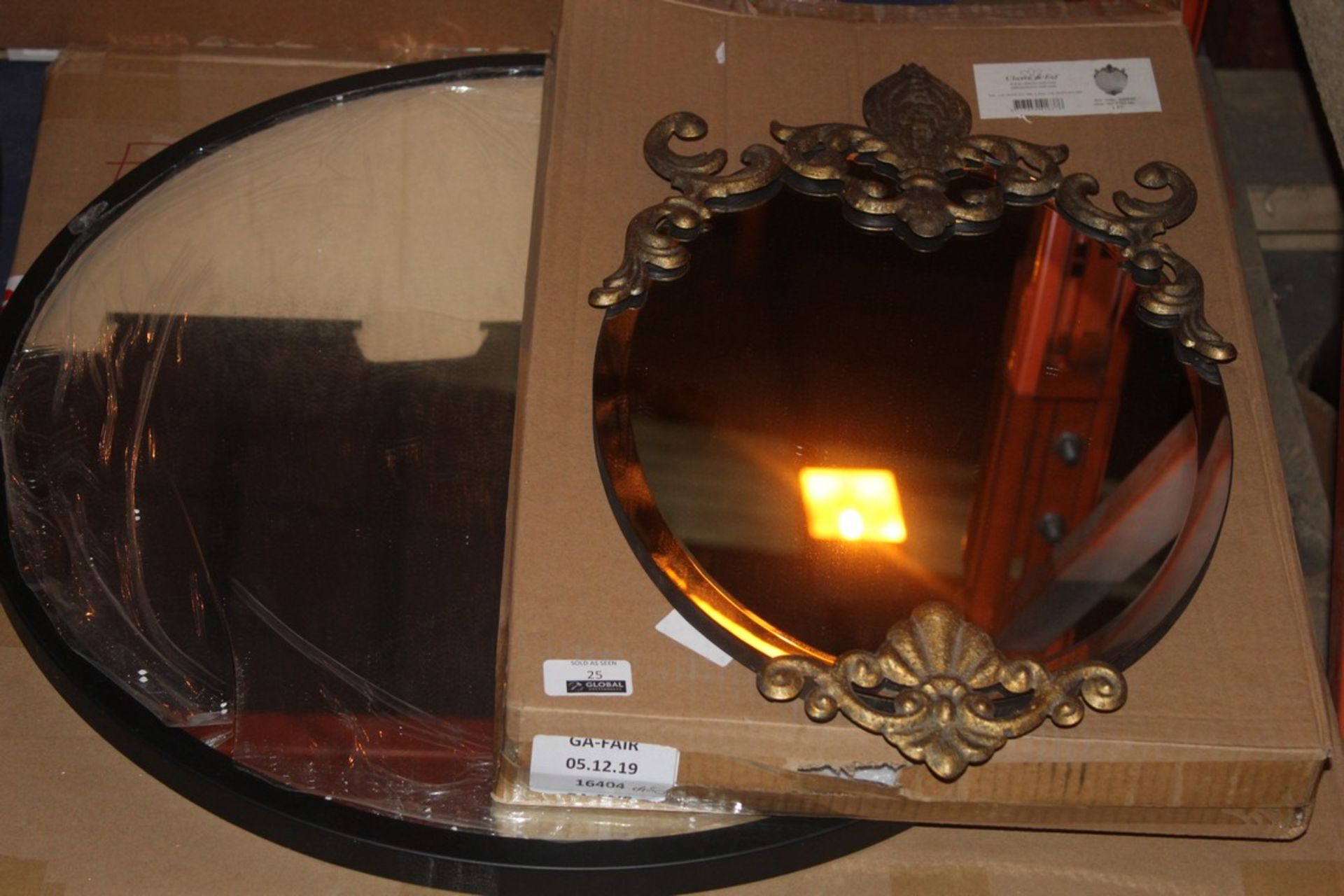 Lot to Contain 2 Assorted Claire and Eth Mirrors and Round Wall Hanging Decorative Mirrors