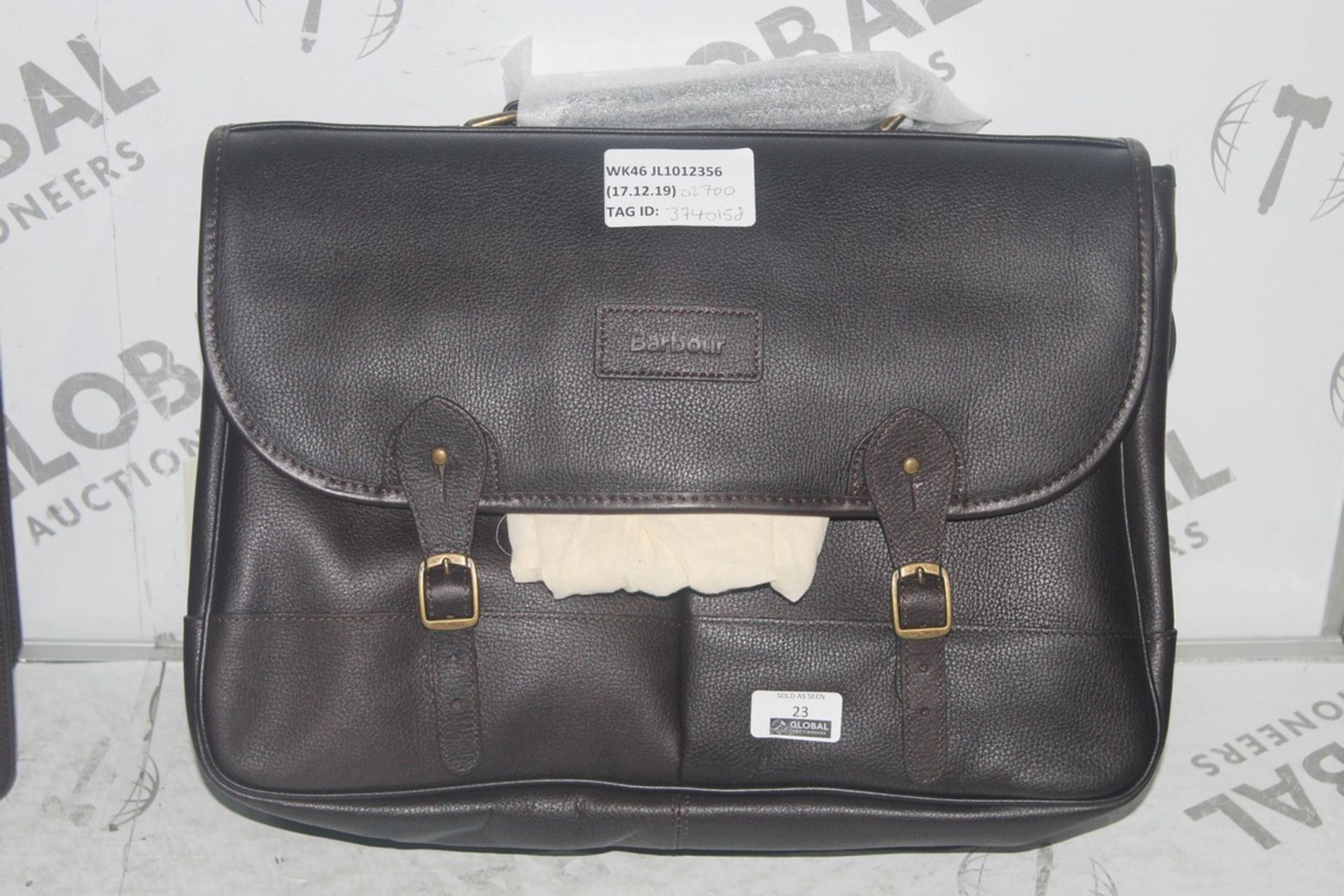 Barbour International Brown Leather Briefcase RRP £270 (3740158) (Public Viewing and Appraisals