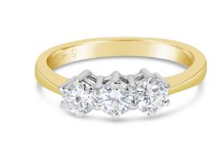 Three Diamond Stone Set Ring, Metal 18ct Yellow Gold, Weight (g) 2.92, Diamond Weight (ct) 0.54,