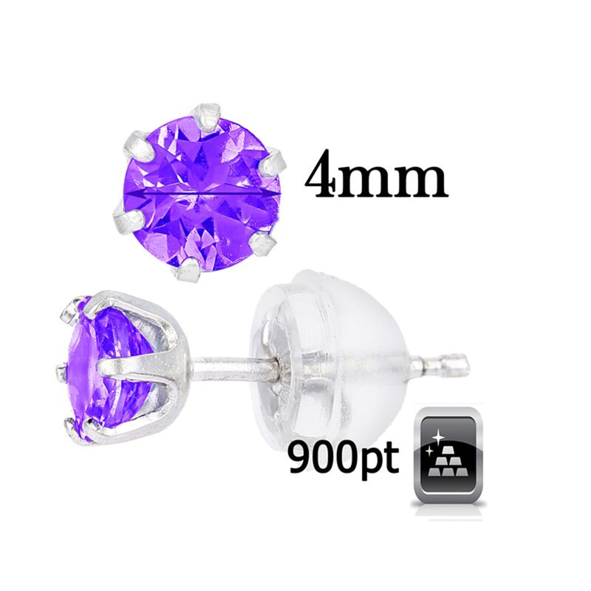 Amethyst Earrings in Platinum, Metal Platinum 900, Weight (g) 0.59, Diamond Weight (ct) 0.2, - Image 2 of 3