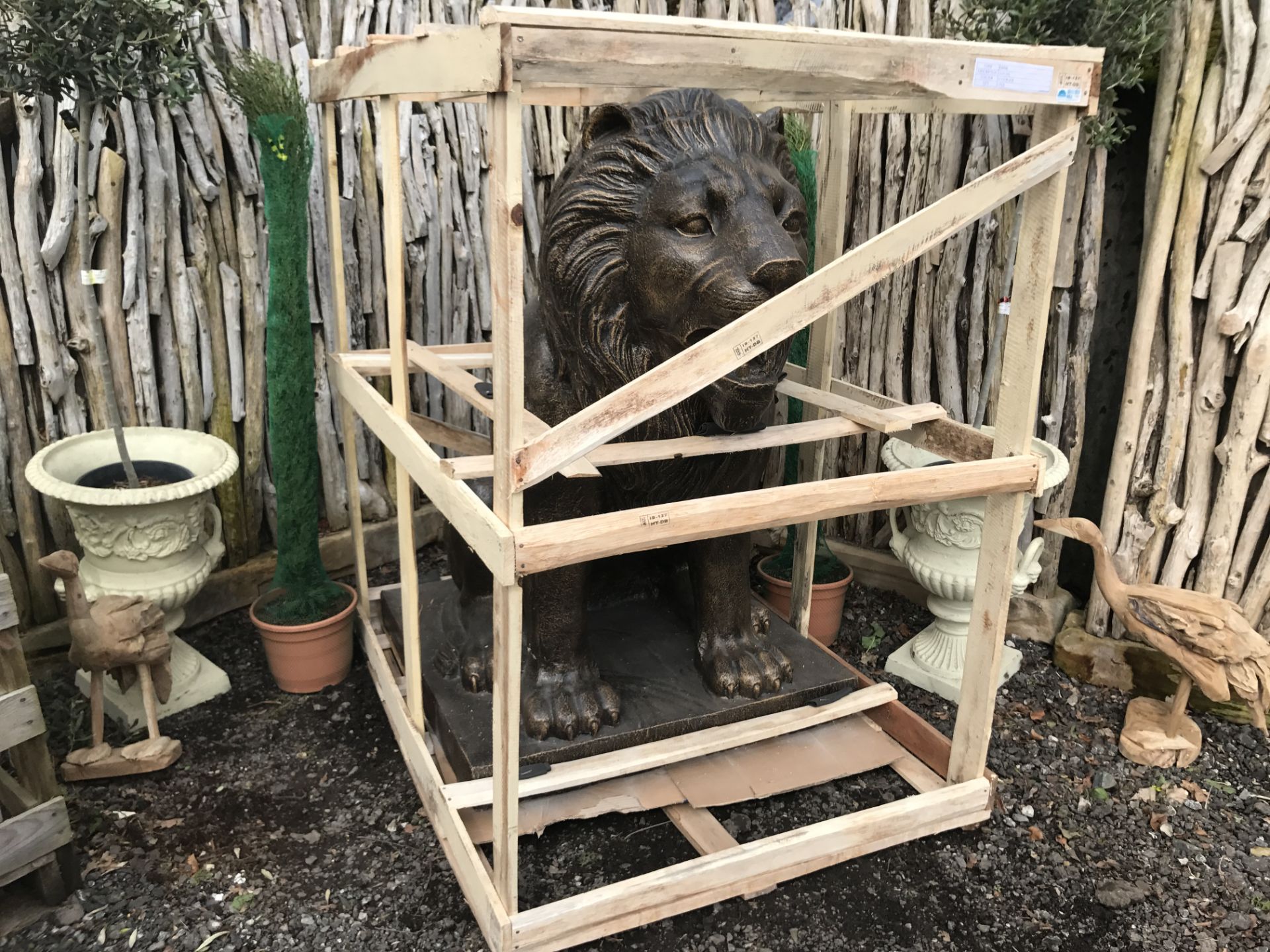 MASSIVE SINGLE CRATED LION IN BRONZE FINISH