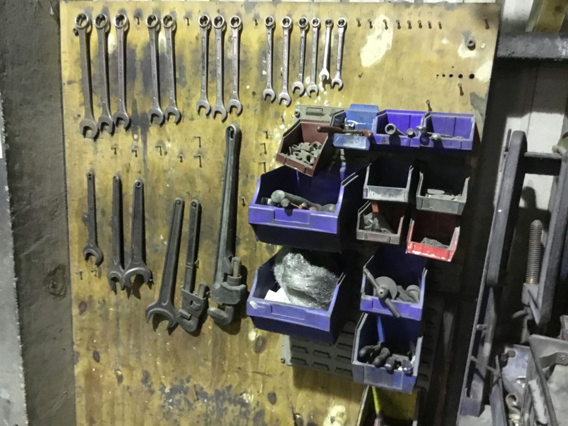 Steel Workbench. Wallboard & Contents inc Various Hand Tools. Clamps. Ladles etc - Image 2 of 4