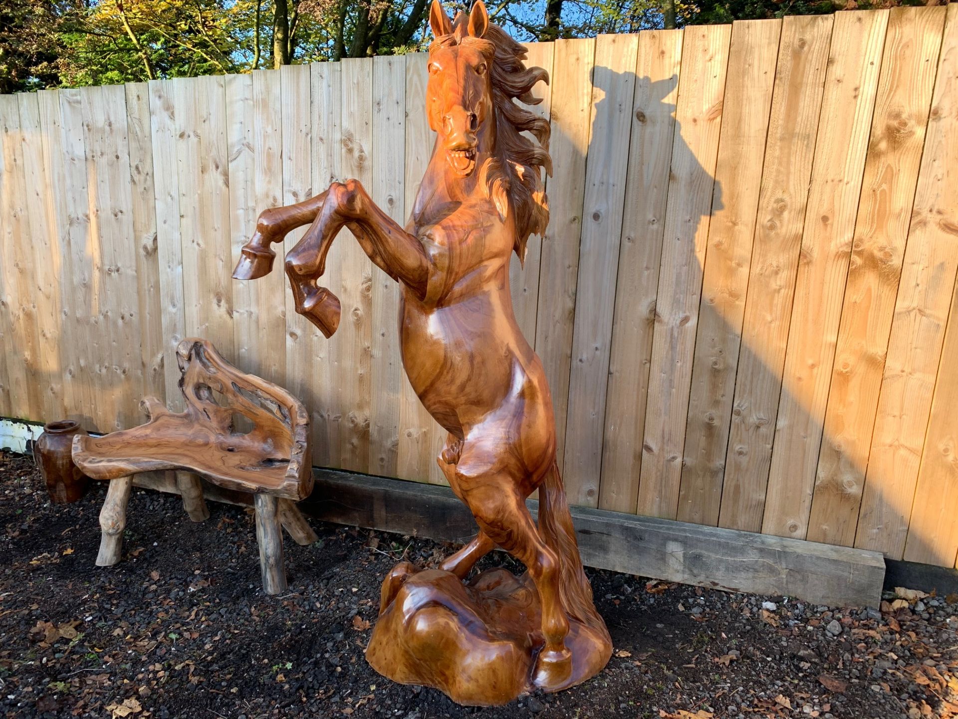 IMPRESSIVE 2M HIGH HEAVY REARING HEAVY MUSTANG IN SOLID WOOD