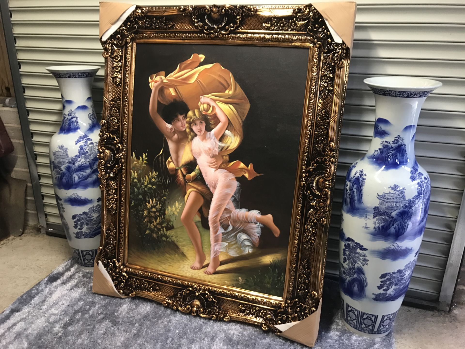 5FT X 4FT UNKNOWN OIL PAINTING ON CANVAS IN GILT STYLE FRAME