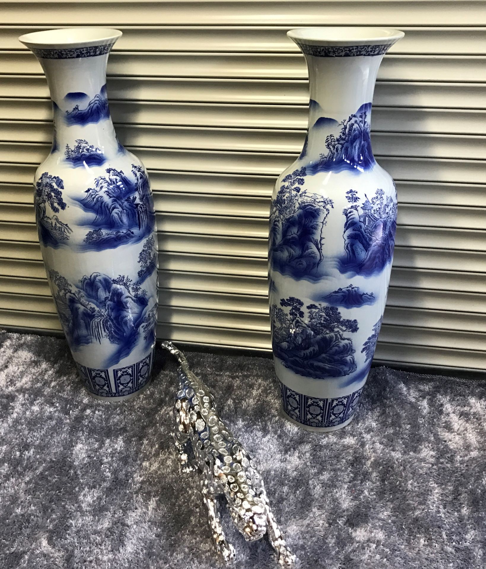 PAIR TALL PORCELAIN PAINTED VASES