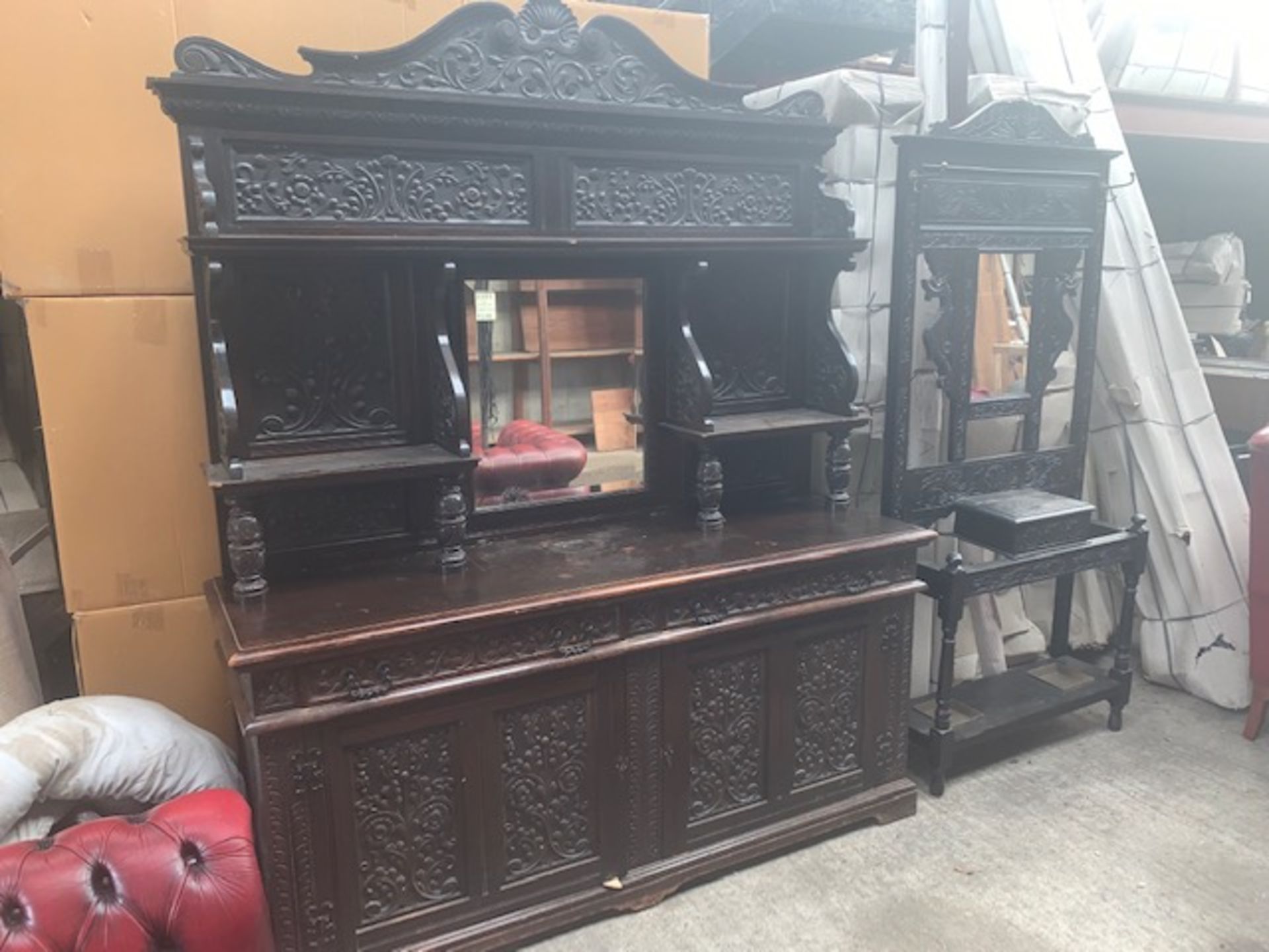 1880S DARK OAK HIGH QUALITY CARVED SIDEBOARD