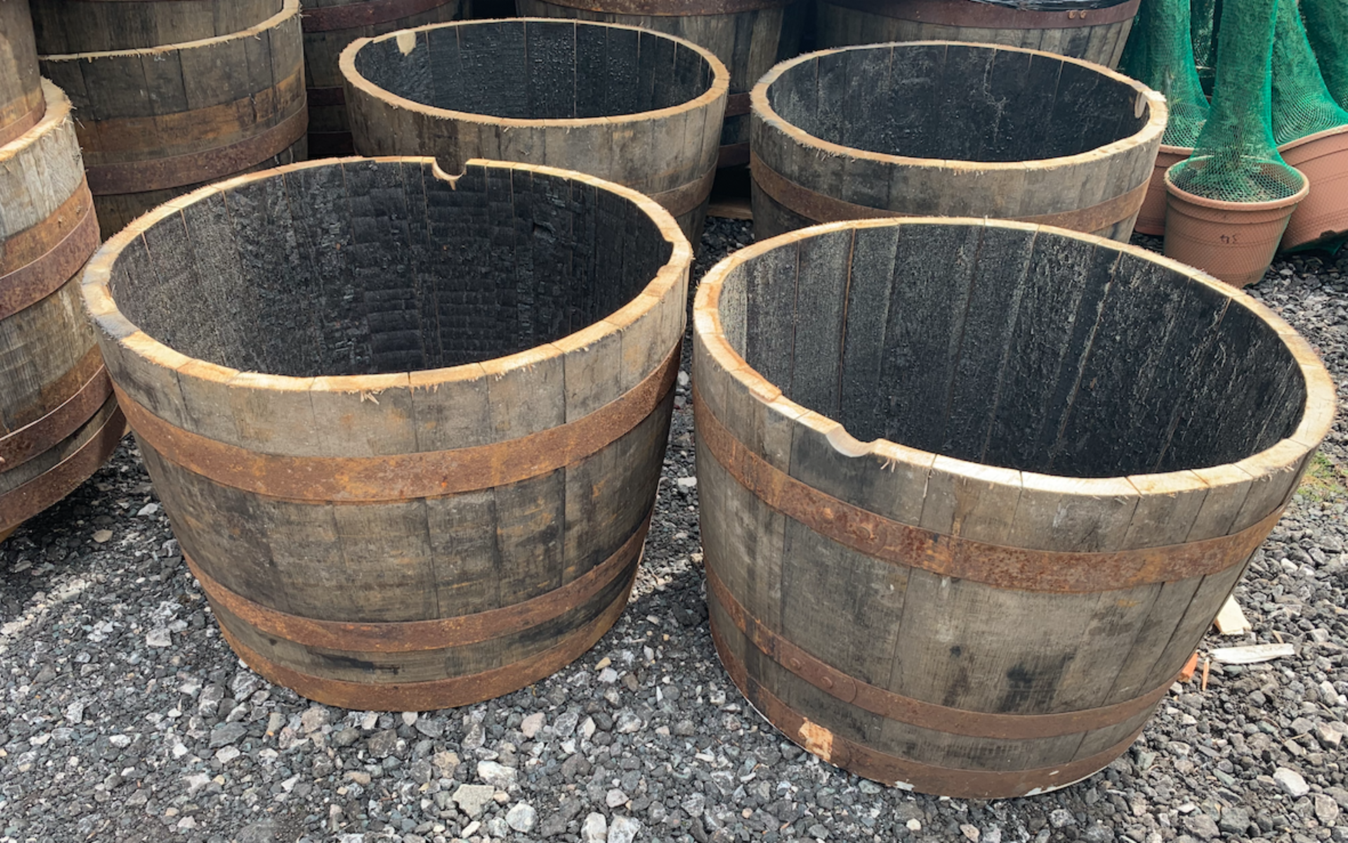 4 X CUT OAK WHISKEY BARRELL PLANTERS