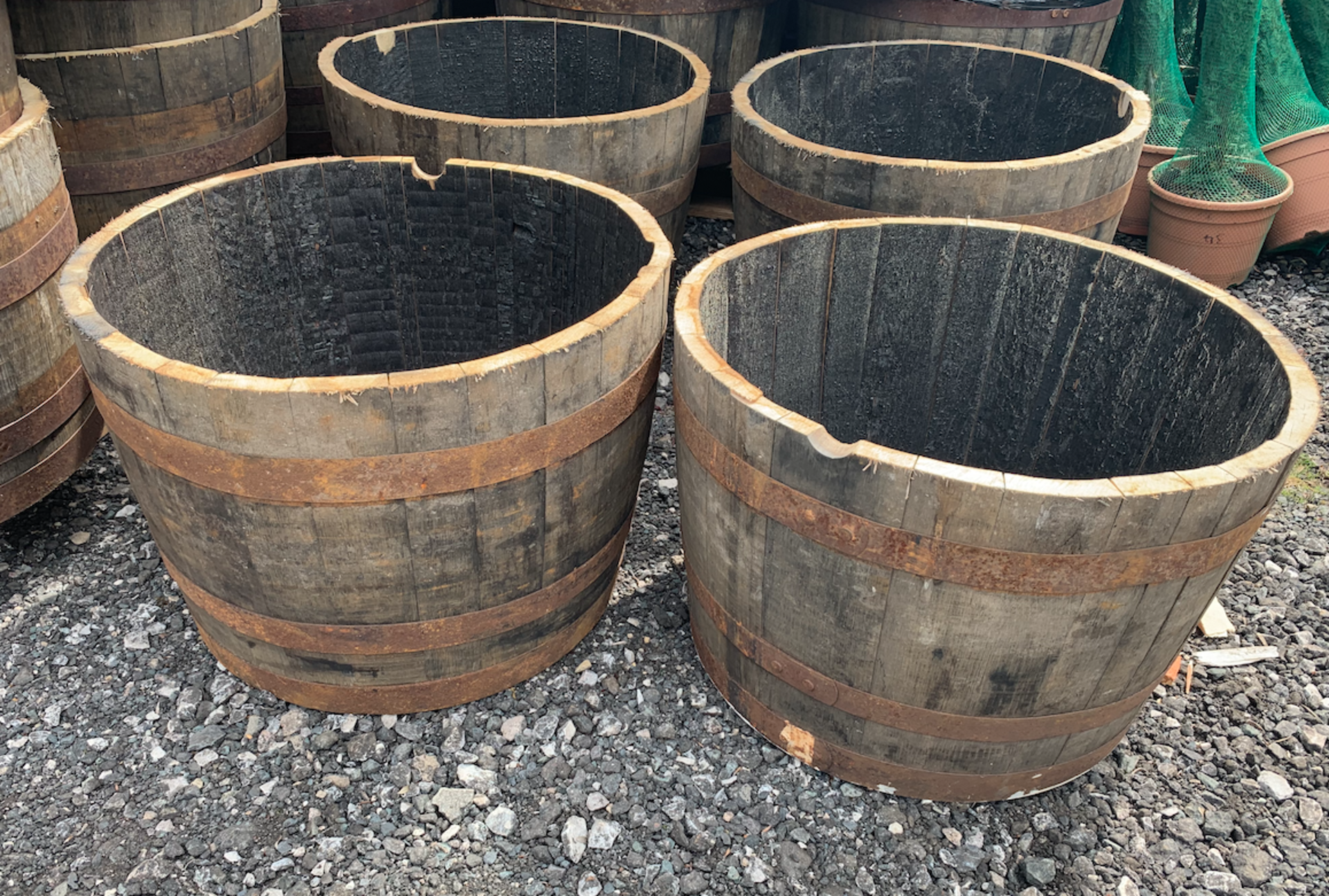 4 X CUT OAK WHISKEY BARRELL PLANTERS