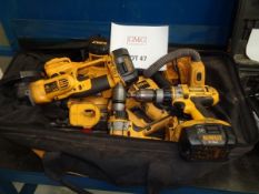 Dewalt cordless drill set, 2 x cordless drills, reciprocating saw, ripsaw, 2 x screwdrivers,