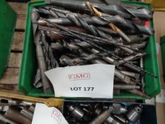 Box of various taper shank drills as lotted