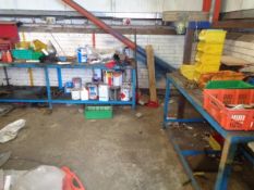 2 x workbenches, one with vice and contents as lotted